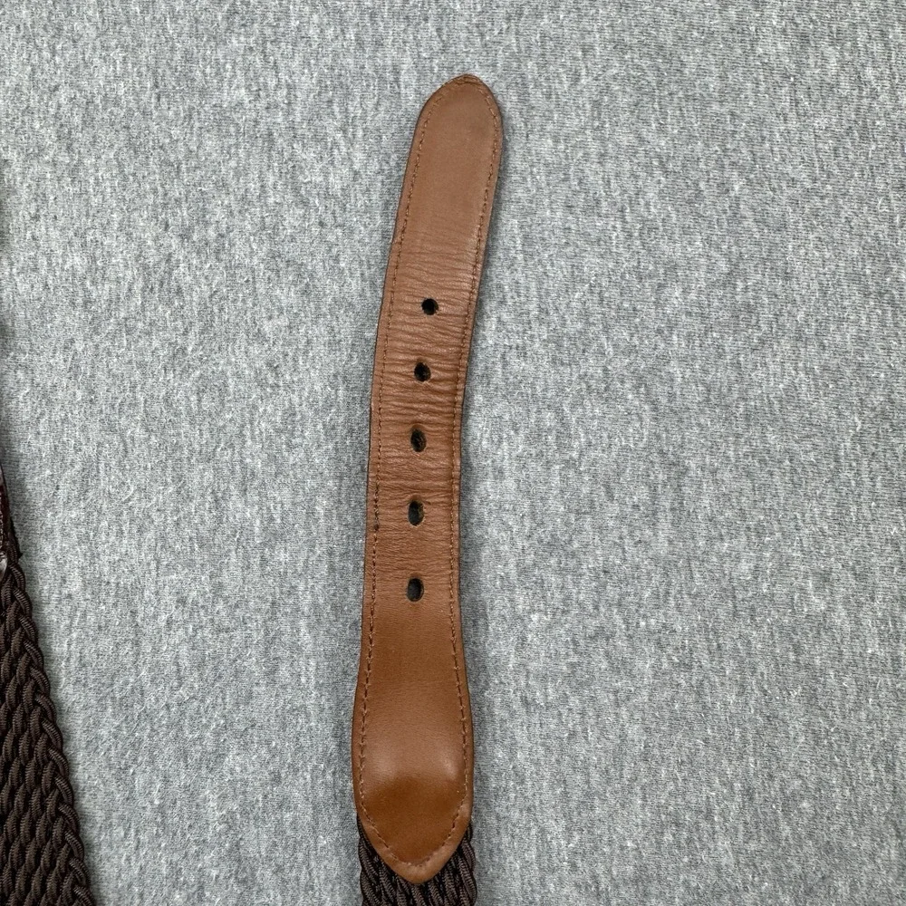 Brighton 33508 Belt Size‎ 38 Woven Stretch Brown Leather Croc Trim Brass Buckle